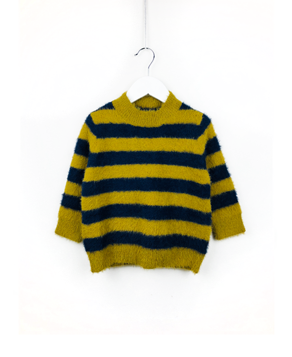 the fuzzy wuzzy pullover - chartreuse/navy stripe